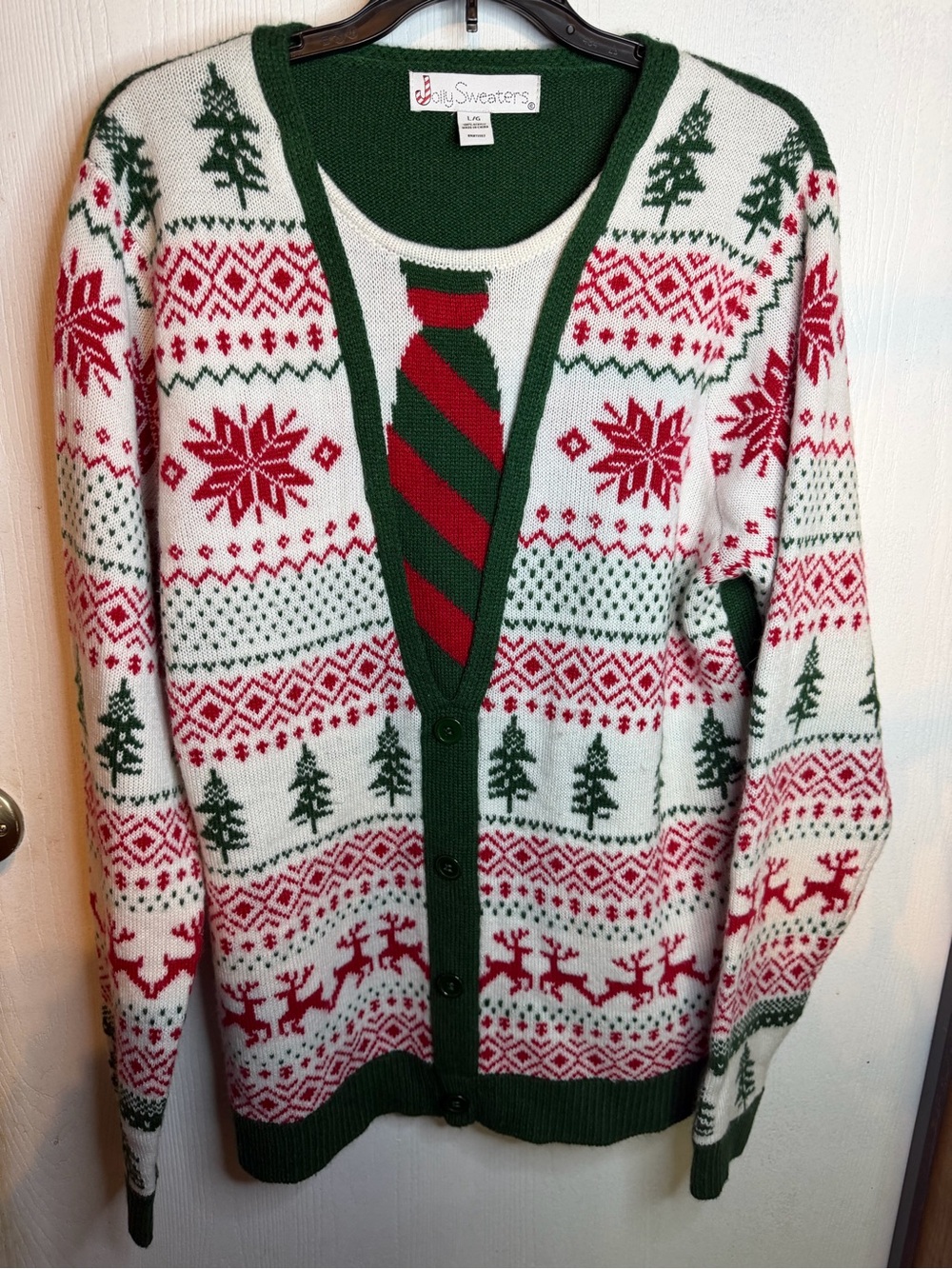 Jolly Sweater Women’s Green & White Holiday Cardigan Sweater